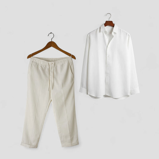White Linen Shirt & White Linen Pant Set